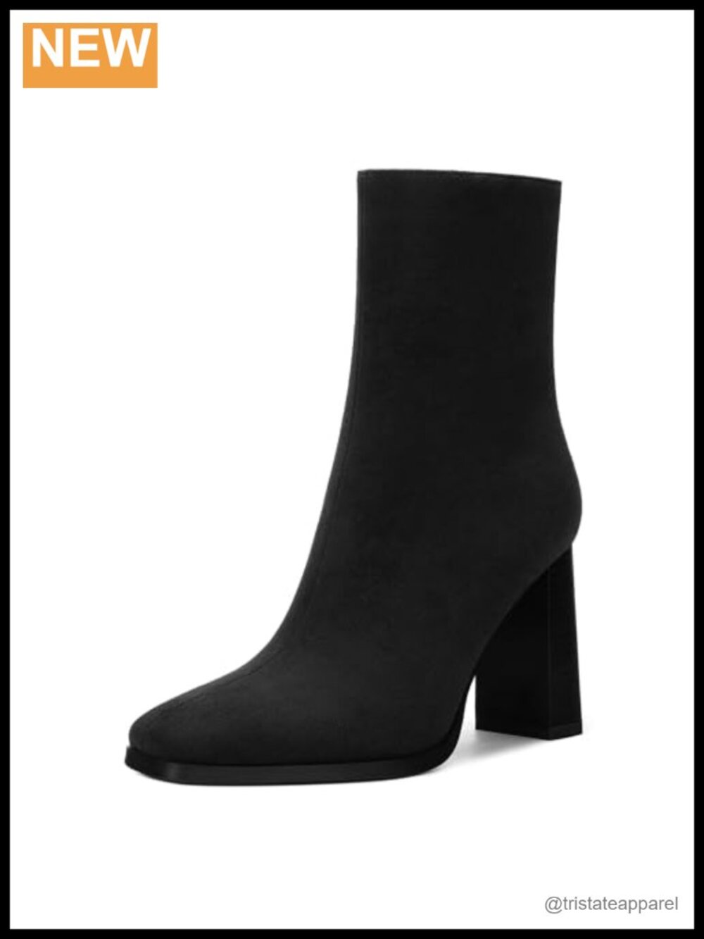 Square Toe Ankle Boots, Chunky High Heel Short Booties with Side Zipper, 3.5"